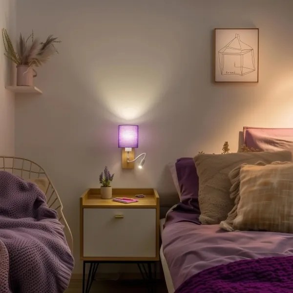 Lampă LED de perete Brilagi NUBILA WOOD 1xE27/25W/230V + LED/3W stejar/mov