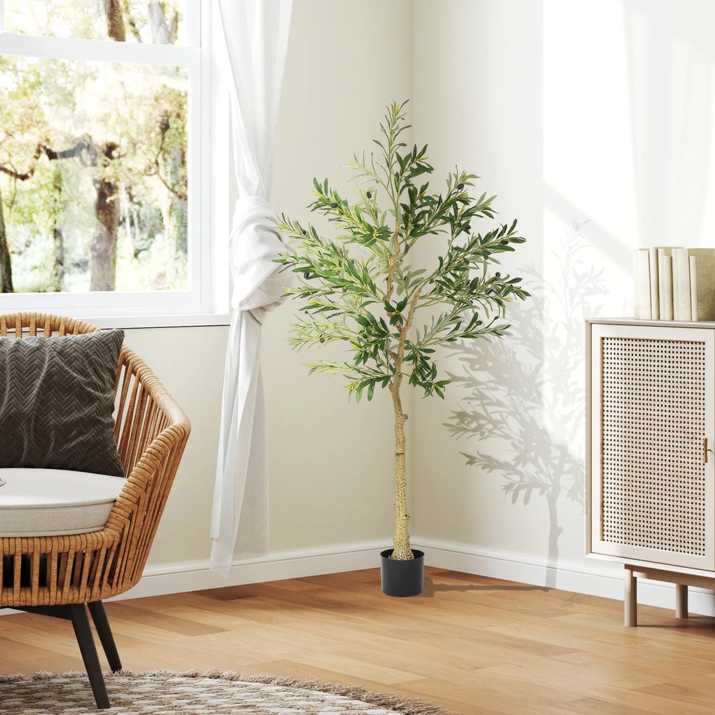 HOMCOM Plantă Artificială Măslin 150 cm cu 720 Frunze, 32 Măsline și Ghiveci | Aosom Romania