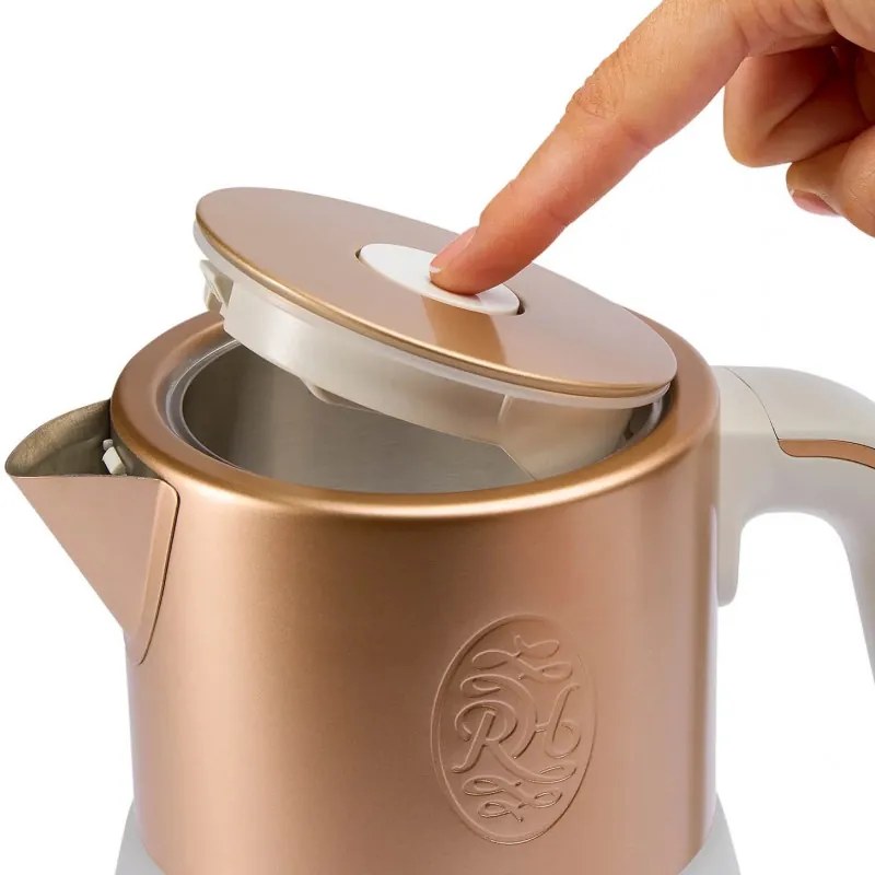 Russell Hobbs Calm Kettle 27450-70, 2400W, 1,7 l, 40-100°C, Fierbere silențioasă, butoane tactile, alerte sonore, 6 culori schimbătoare, Protect, fără BPA și PFAS, alb/dorat