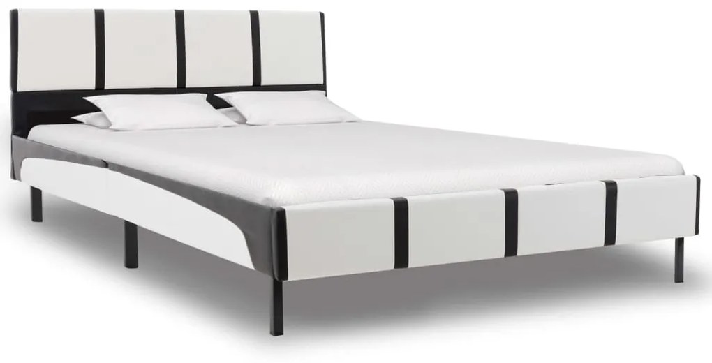 277525 vidaXL Pat cu saltea, alb și negru, 90 x 200 cm, piele ecologică