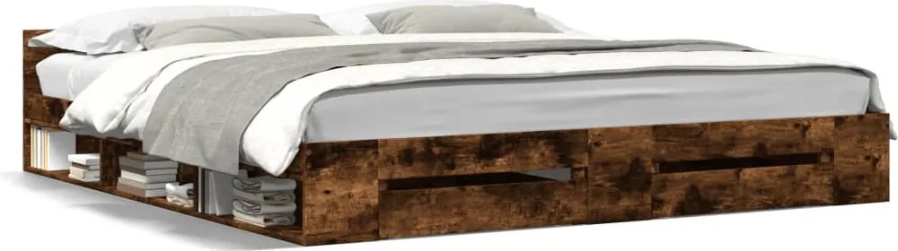 vidaXL Cadru de pat cu sertare stejar fumuriu 180x200cm lemn prelucrat