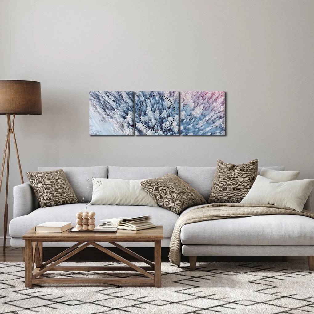 Tablou cu copaci înzăpeziți (cu ceas) (90x30 cm)