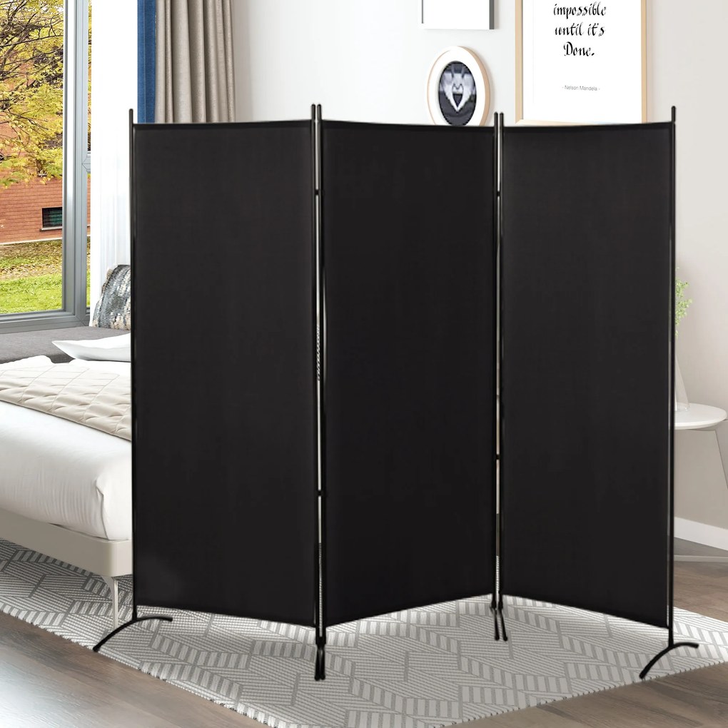 HOMCOM Paravan interior cu 3 panouri, separeu pliabil pentru spatii din metal si poliester, 253x50x182cm, bej | Aosom Romania