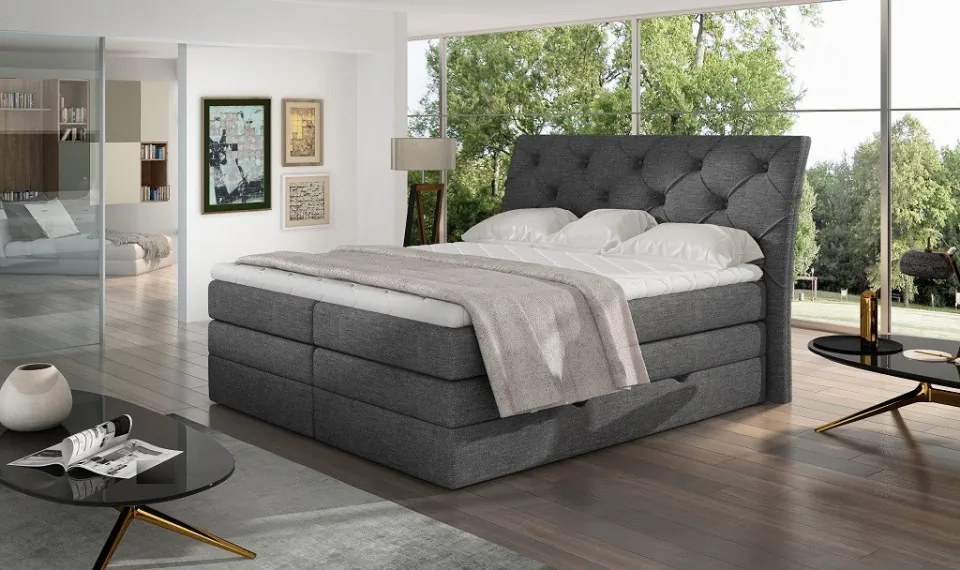 Pat tapitat boxspring, cu spatiu pentru depozitare, 140 x200, Mirabel 142, Eltap (Culoare: Albastru inchis / Matt Velvet 79)