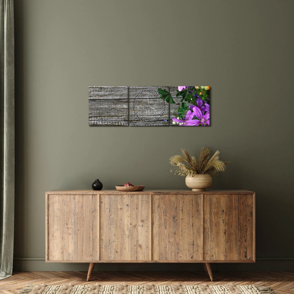 Tablou - flori de câmp (cu ceas) (90x30 cm)