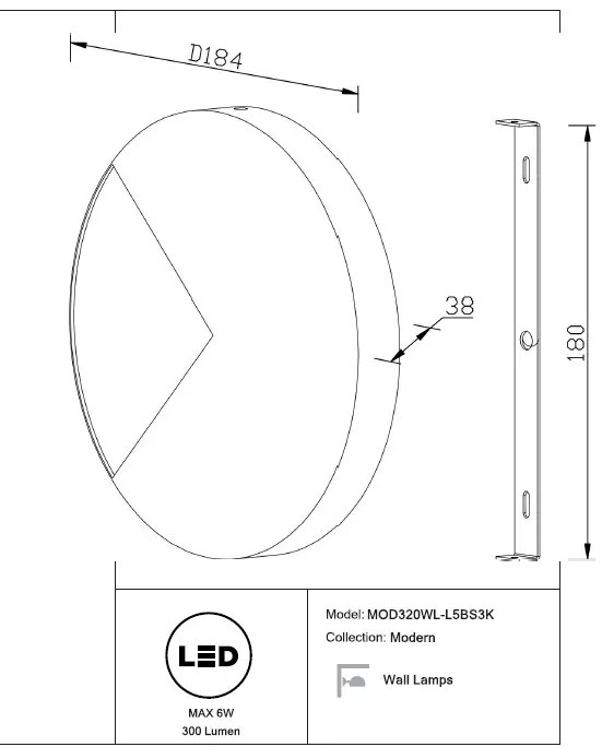Aplica de perete cu lumina ambientala LED Jupiter, diametru 18,4cm