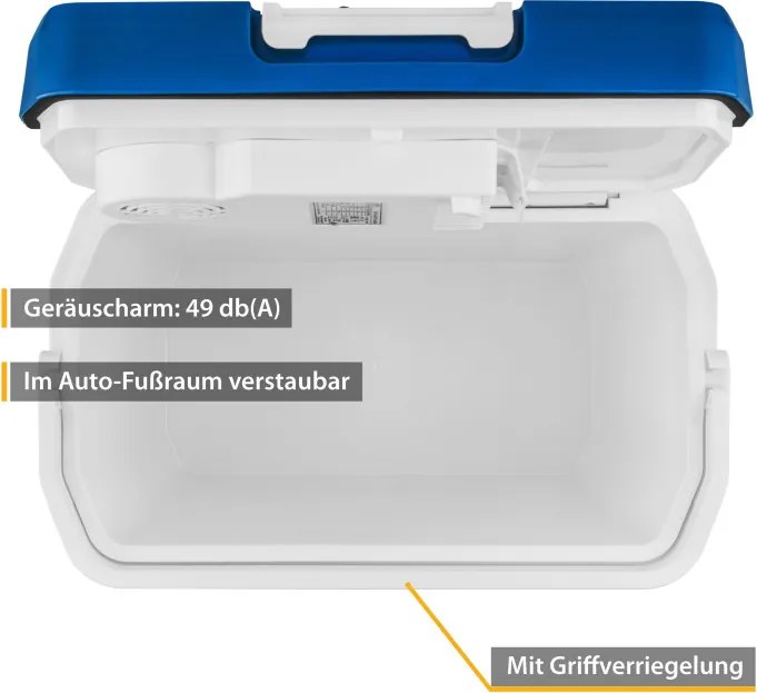 Lada electrica frigorifica First Austria FA-5170-4-BU, 58W, 24 l, Clasa E, 2 moduri, Separator intern, 12/220/240 V, Albastru/alb