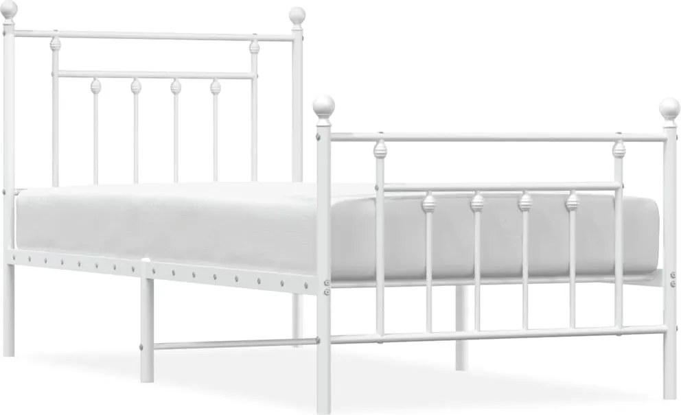 vidaXL Cadru de pat metalic cu tăblie de cap/picioare, alb, 90x190 cm