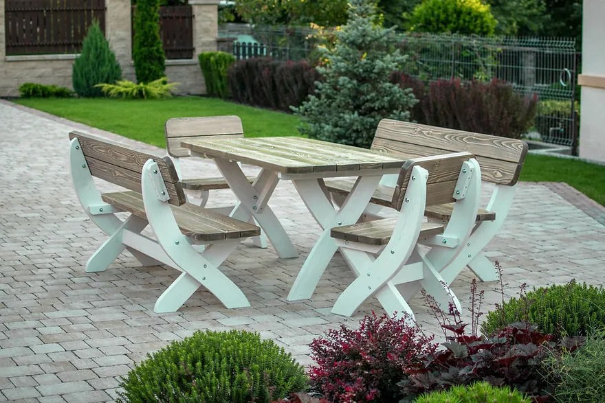 Set mobilier gradina Wien, 160 cm, cu scaune, verde oliv, 6 pers.