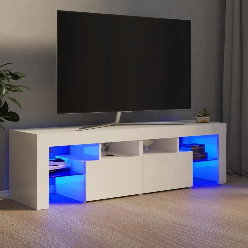 804370 vidaXL Comodă TV cu lumini LED, alb extralucios, 140x36,5x40 cm