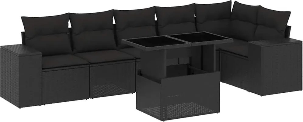 vidaXL Set canapele de grădină cu perne, 7 piese, negru, poliratan