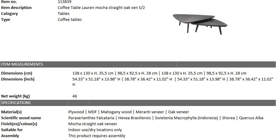 Set 2 masute de cafea din lemn design elegant LUX Lauren 113839 HZ