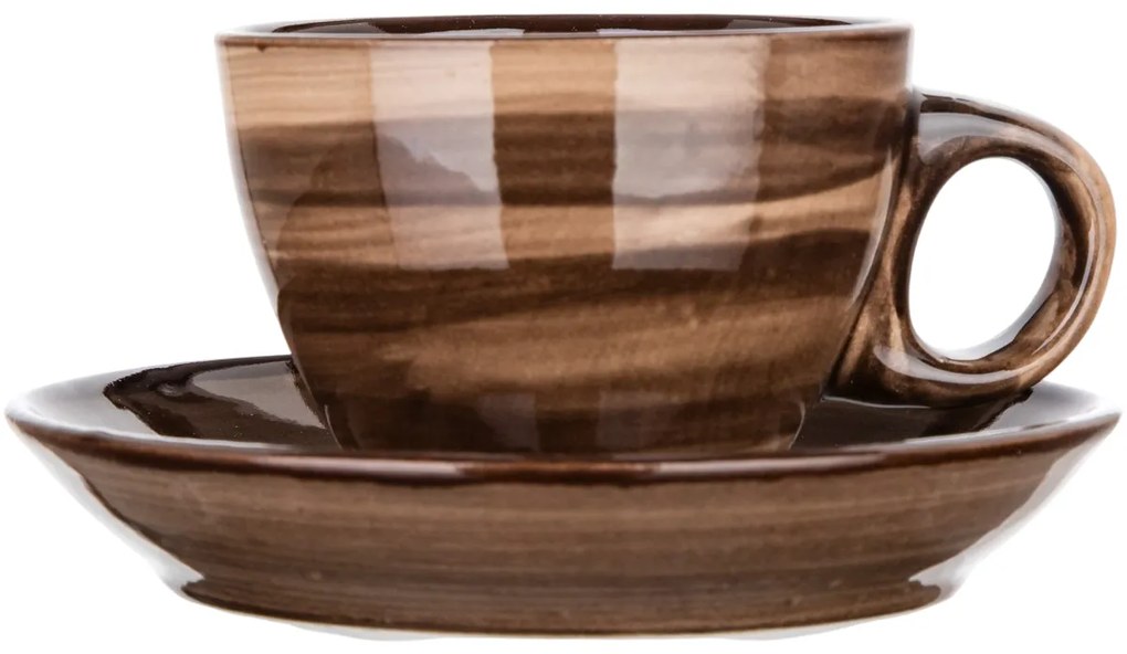 Set de 6 cești și farfurii Banquet PALAS, 90 ml, maro