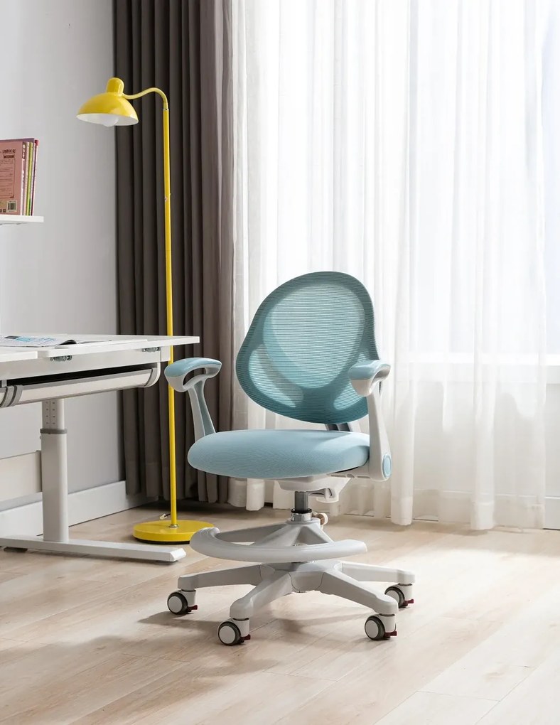 FlexGrow Junior YB1059 - Scaun Ergonomic pentru Copii, spatar reglabil, cotiere reglabile, inaltime reglabila, suport picioare ajustabil, Mesh, Albastru