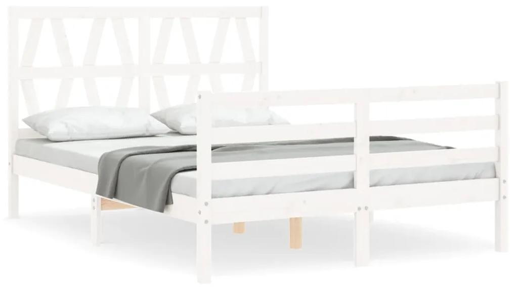 3194352 vidaXL Cadru de pat cu tăblie, dublu, alb, lemn masiv