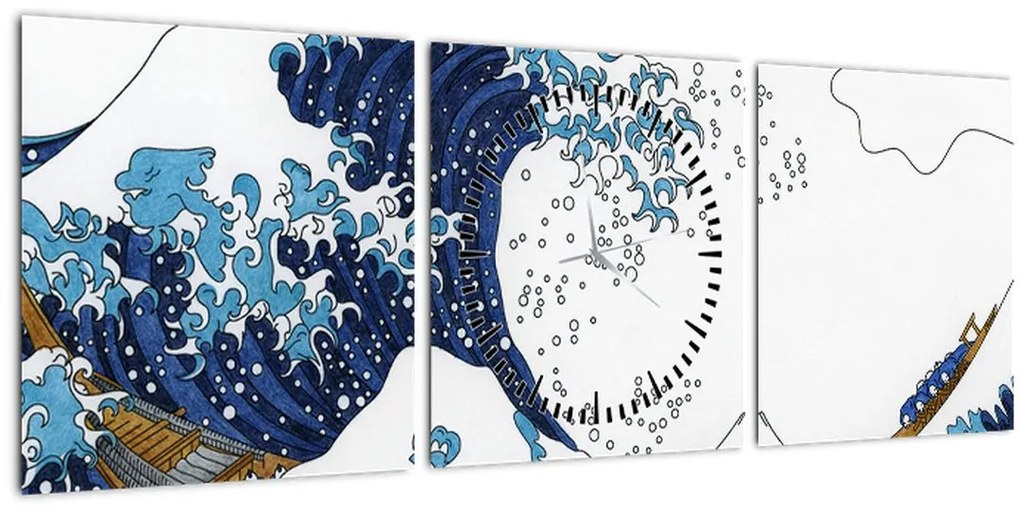 Tablou - Desen japonez, valuri (cu ceas) (90x30 cm)