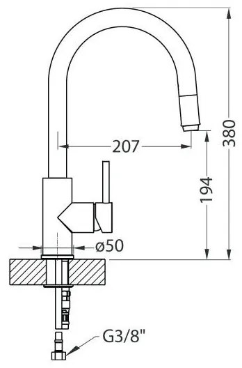 Baterie de chiuvetă cu cap de duș detașabil ALVEUS 1129020 DELOS 38 cm bej