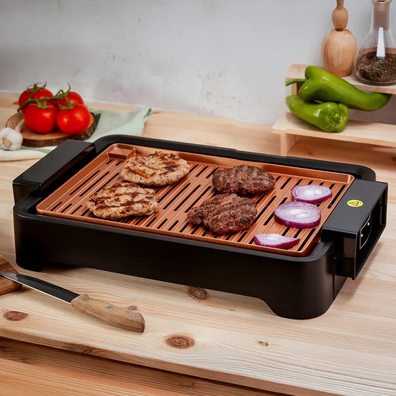 Gratar fara fum Oliver Voltz OV51015L, 1500W, 37x24 cm, Strat antiaderent, Negru/Portocaliu