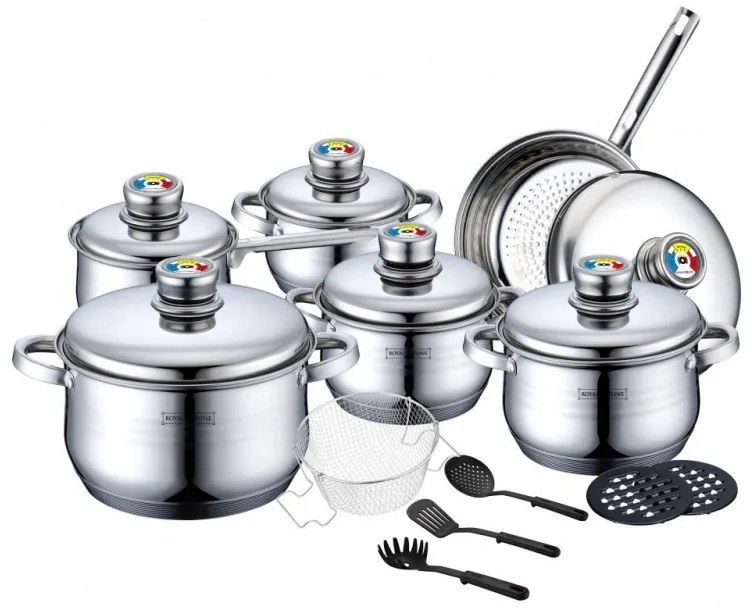 Set oale cu termometru Royalty Line RL-1802, 18 piese, Accesorii, Inductie, Inox