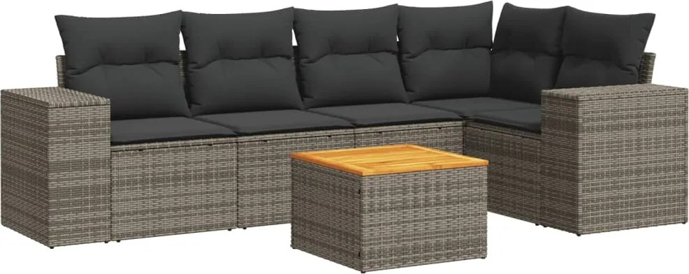 vidaXL Set mobilier grădină cu perne, 6 piese, gri, poliratan