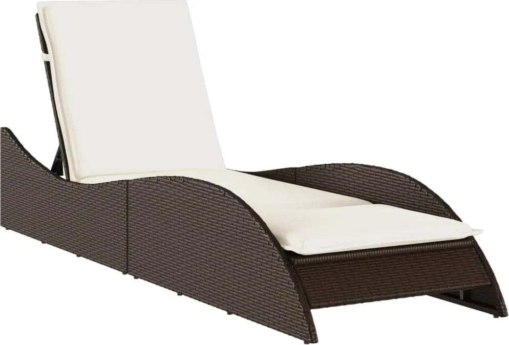 vidaXL Șezlong cu pernă, maro, 60x205x73 cm, poliratan