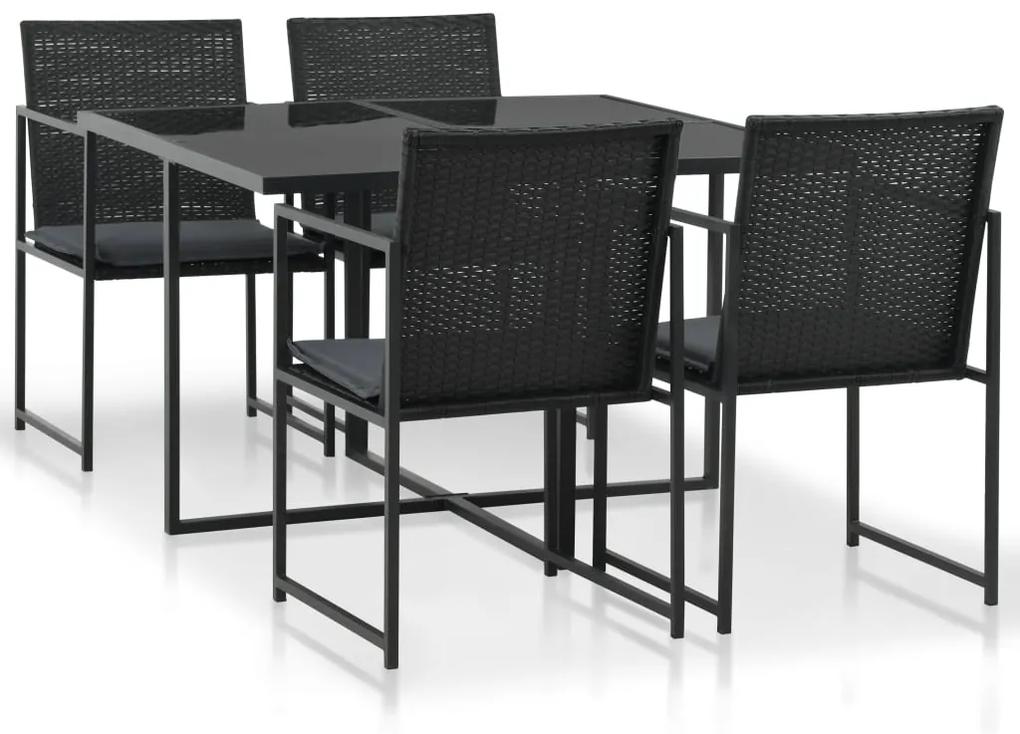 44443 vidaXL Set mobilier de exterior cu perne, 5 piese, negru, poliratan