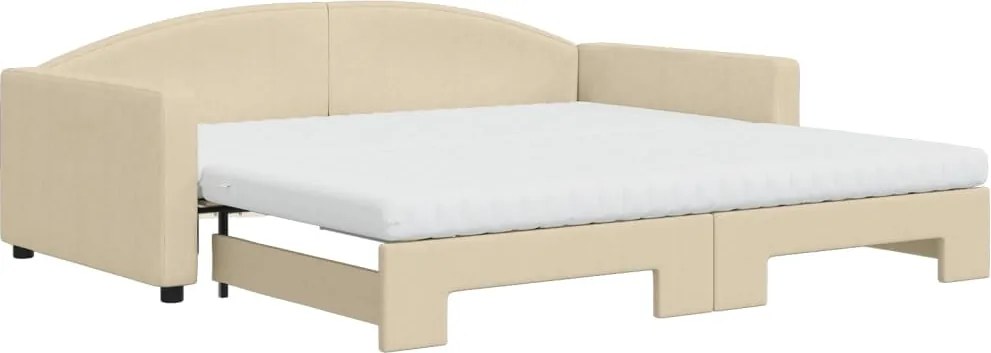 vidaXL Pat de zi cu extensie și saltele, crem, 100x200 cm, textil