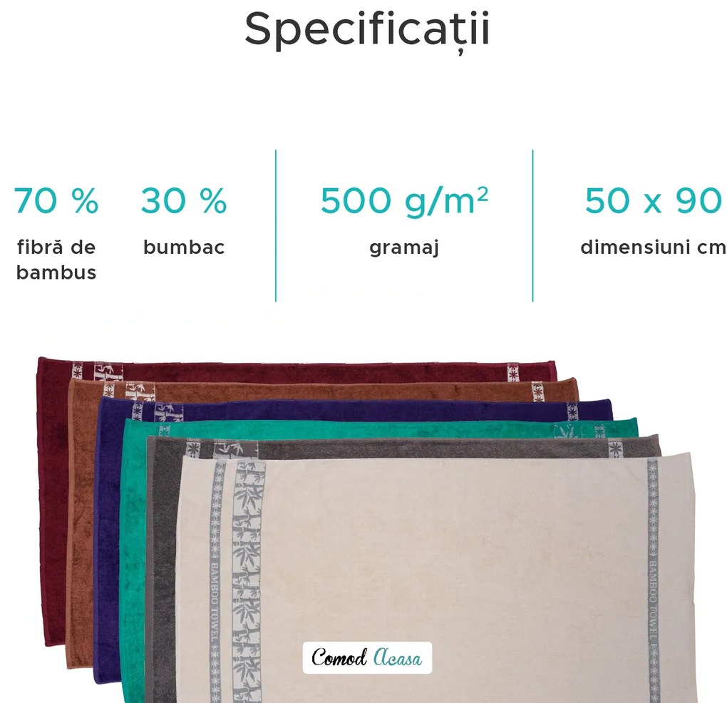 Prosop de bambus BAMBOO 50x90 cm gri, 70% fibra de bambus | 30% bumbac