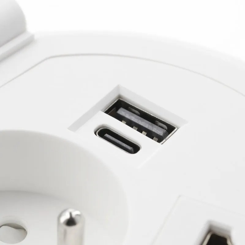 Priza incorporabila in blat Charger Plus GTV, incarcator wireless 5W, 1 priza Schuko, USB A + C, HDMI, RJ45, alb, D:80 mm Aluminiu, Alb, D:80