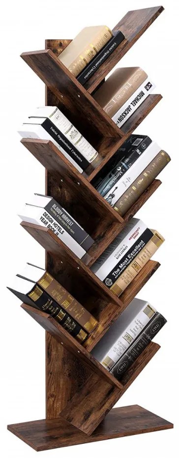 Biblioteca Tip Copac cu 8 Rafturi, Maro Rustic, PAL Melaminat, Vasagle, LBC11BX