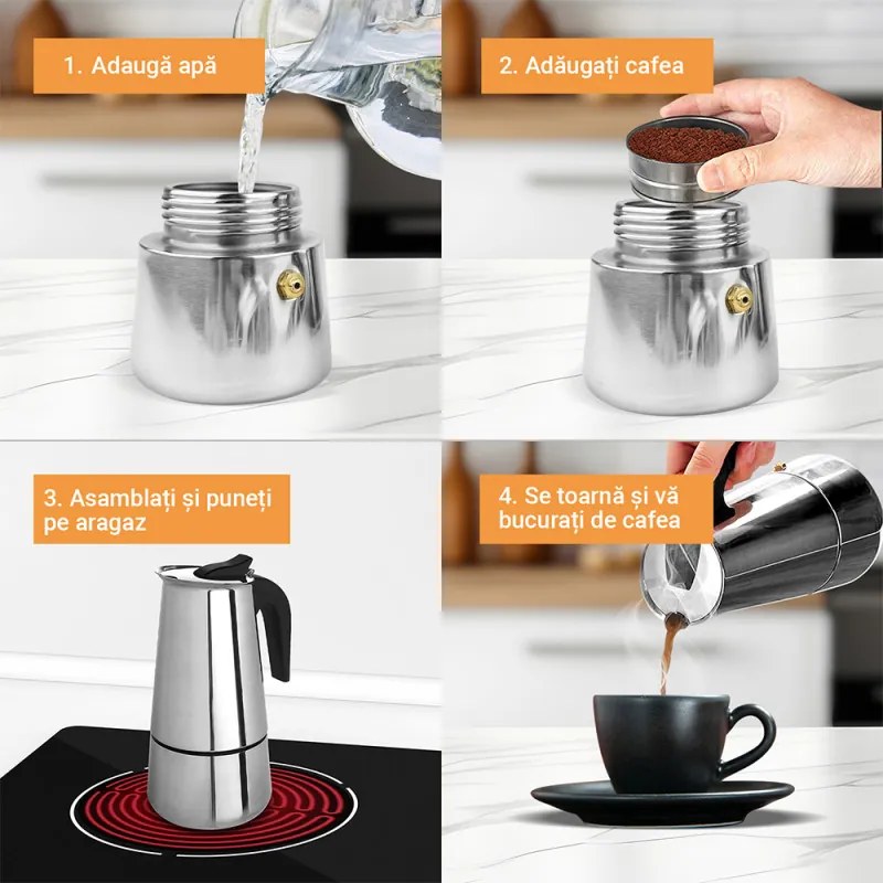 Cafetiera moka Rosberg R51173F2, 2 cesti, Inox