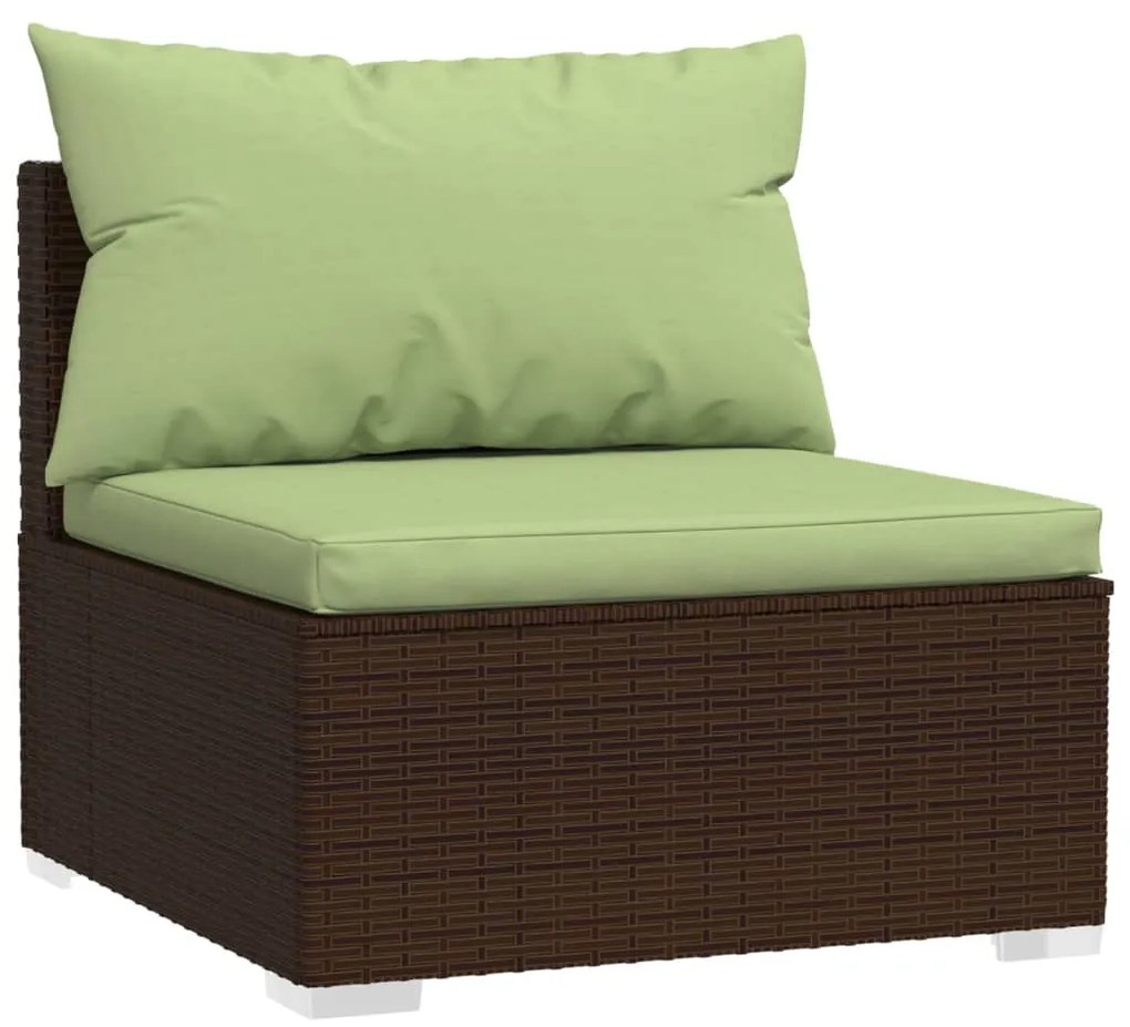 Set mobilier de gradina cu perne, 11 piese, maro, poliratan maro si verde, 4x colt + 7x mijloc, 1