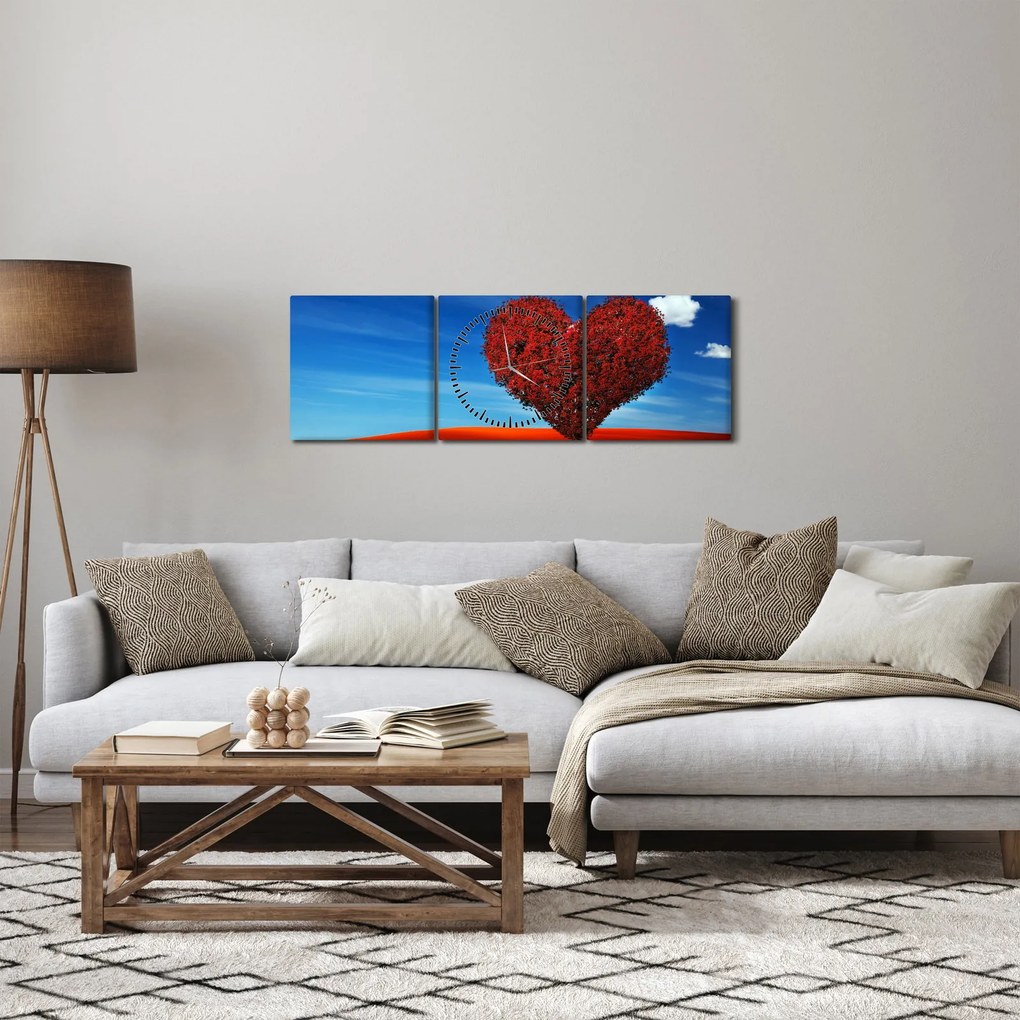 Tablou - Inimă din copac (cu ceas) (90x30 cm)