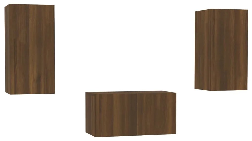 3120232 vidaXL Set dulap TV, 3 piese, stejar maro, lemn prelucrat