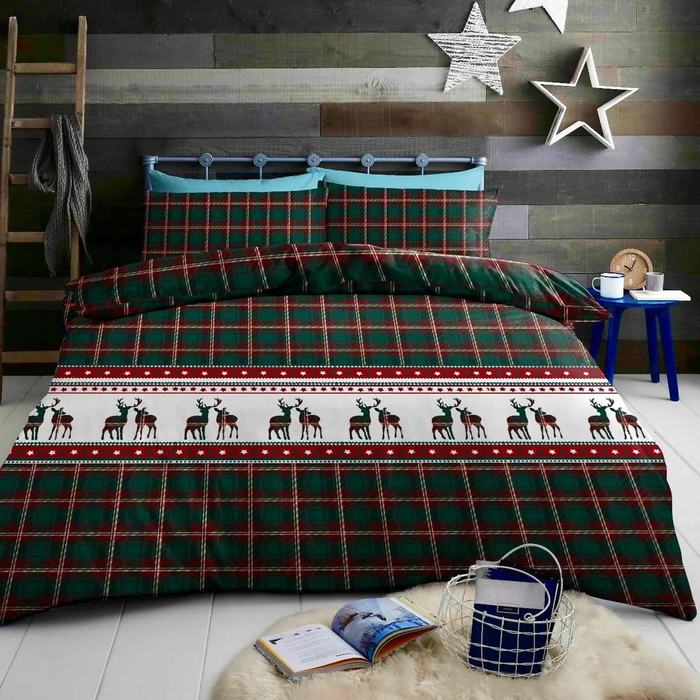 Lenjerie de pat din flanel REINDEER verde Dimensiune lenjerie de pat: 70 x 90 cm | 140 x 200 cm