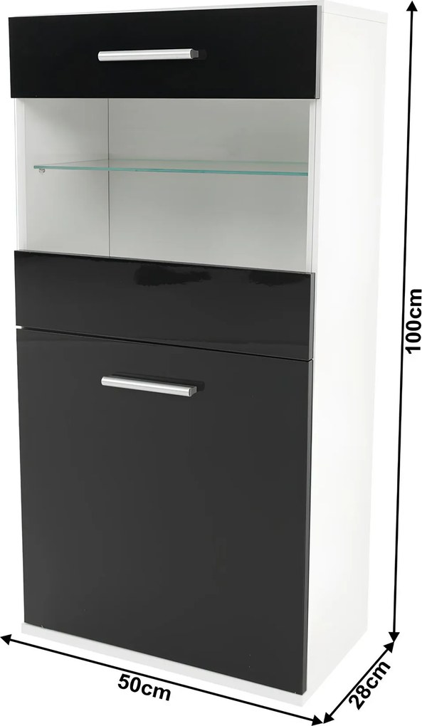 Mobilier living, alb/extra strălucire neagră HG, LEO