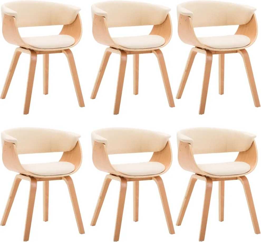 vidaXL Scaune sufragerie 6 buc. lemn curbat crem și piele artificială