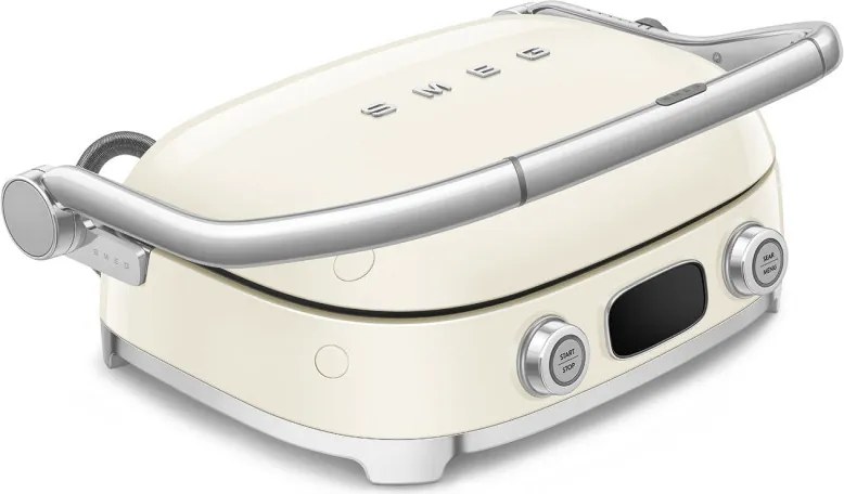 Grătar multifuncțional SMEG 50's Style MGF01CREU, 2100 W, 60-230 °C, 3 programe, acoperire ceramică, tavă de scurgere, semnal sonor, cronometru, culoare crem