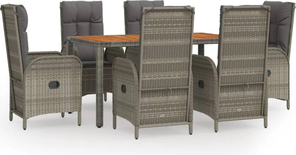 vidaXL Set mobilier de grădină cu perne, 7 piese, gri, poliratan