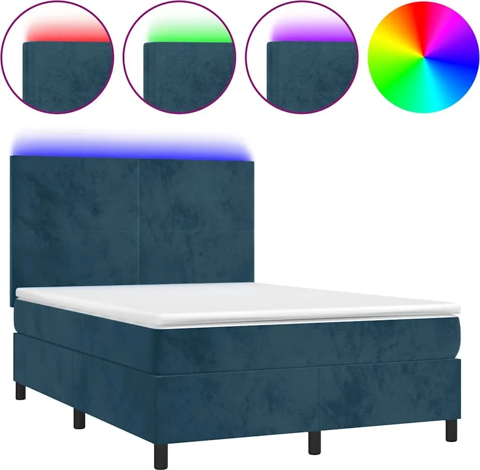 vidaXL Pat cu arcuri, saltea și LED, gri închis, 140x200 cm, catifea