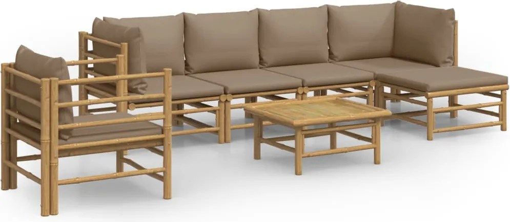 vidaXL Set mobilier de grădină cu perne gri taupe, 7 piese, bambus