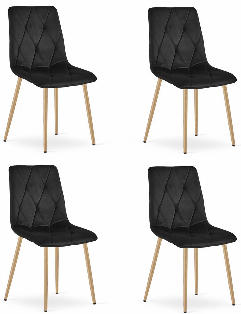 Set Scaune 4 Bucatarie/Dining Fido Picioare Finisaj Lemn, Catifea Negru