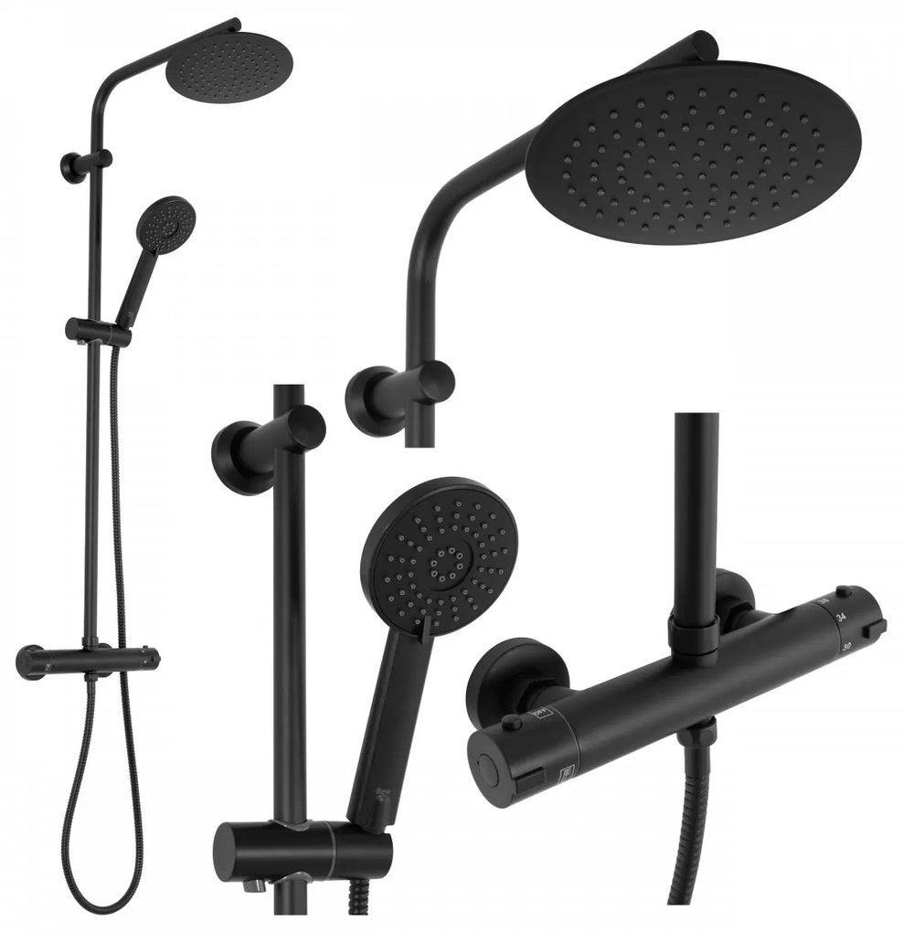 Rea Bliss set de duș perete cu termostat da negru REA-P8804