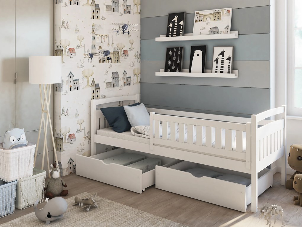 Pat pentru copii 90 x 200 cm Tarra (cu somieră și sp. depozitare) (Alb). Promo -10%. 1012981