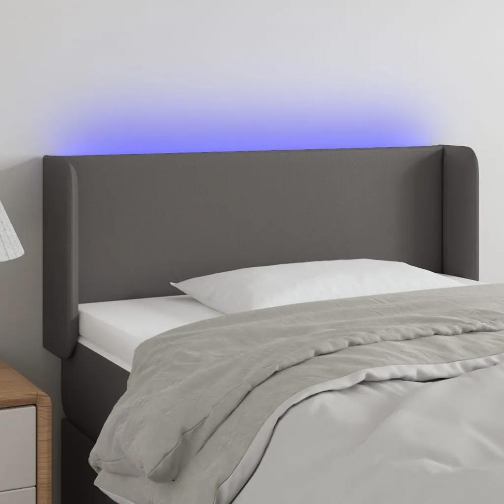 3123044 vidaXL Tăblie de pat cu LED, gri, 103x16x78/88 cm, piele ecologică