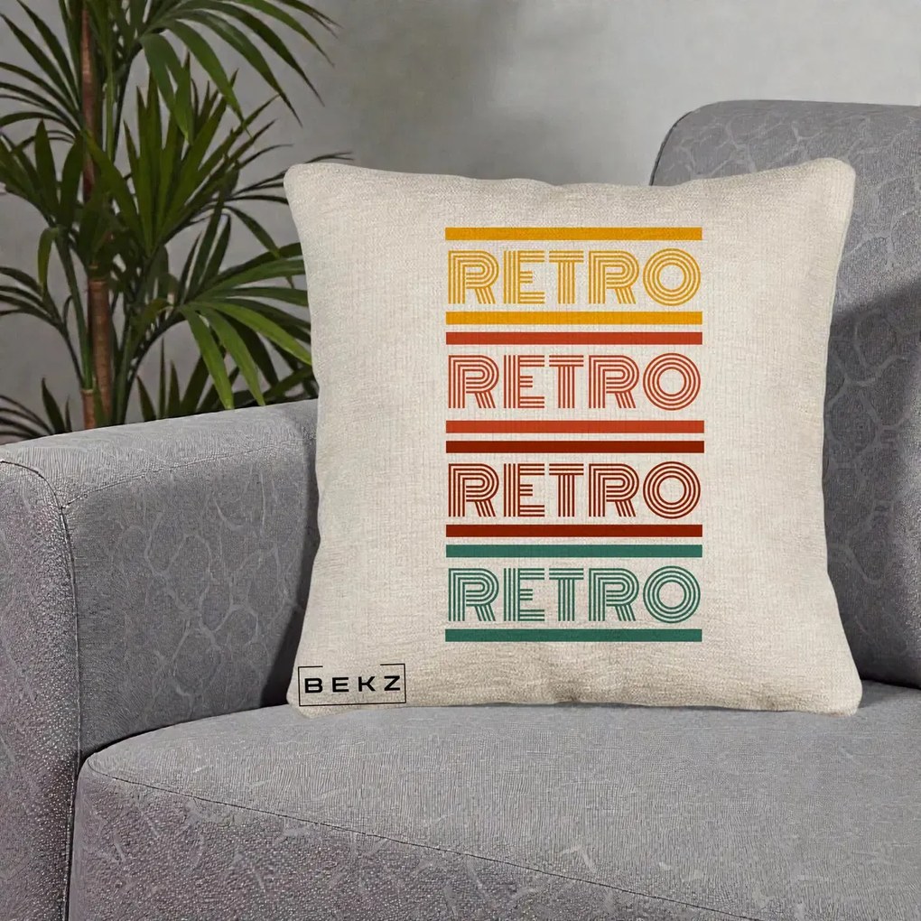 Perna decorativa RETRO Text Multicolor, 40x40 cm cu Umplutura, Bej Canapea, BEKZ