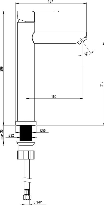 Lupo Baterie pentru chiuvetă, înalt Finisaj: Oțel periat BLU_F20K
