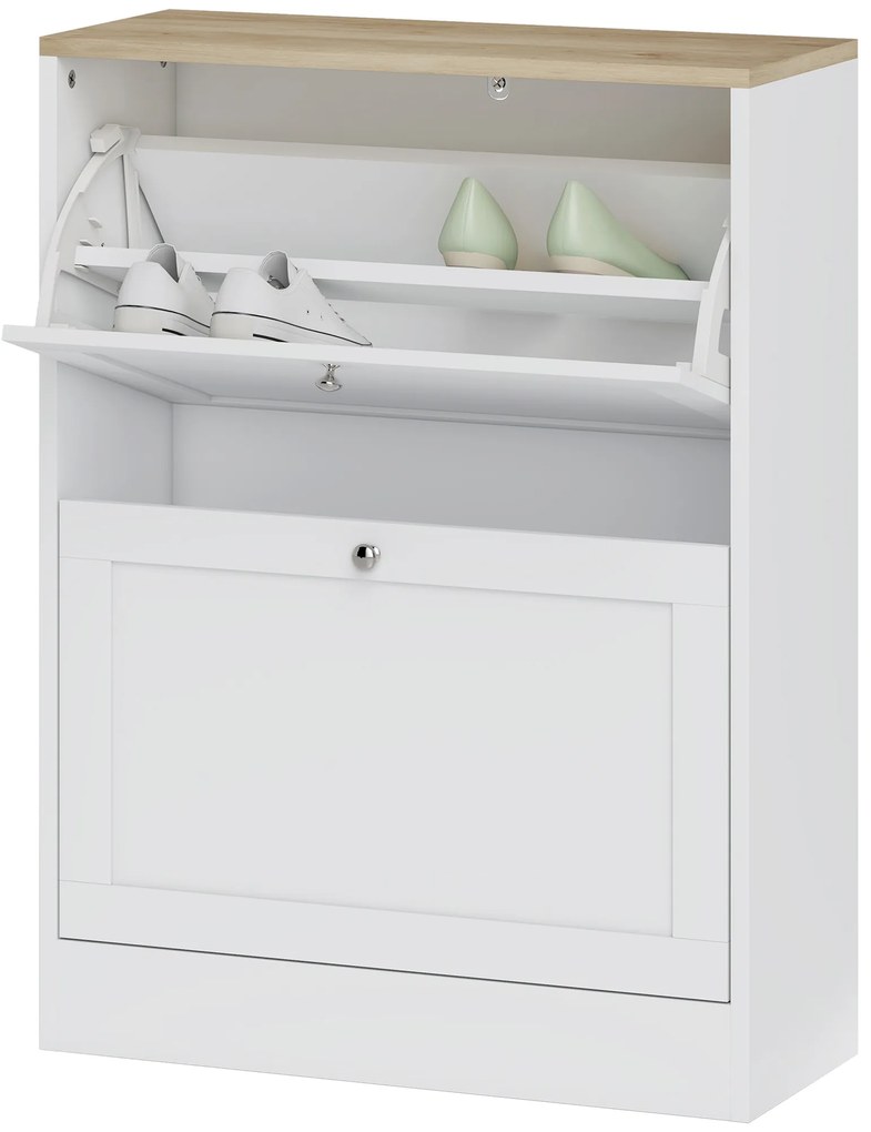 HOMCOM Dulap de pantofi 12 perechi, mobilier de intrare cu 2 sertare rabatabile și rafturi reglabile, 60 x 24 x 80 cm, alb | Aosom Romania