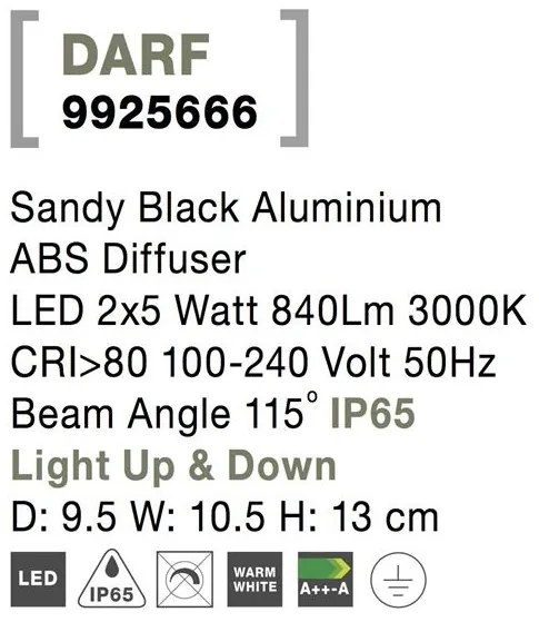 Aplica LED moderna de exterior cu iluminat ambiental Up / Down IP65 DARF II