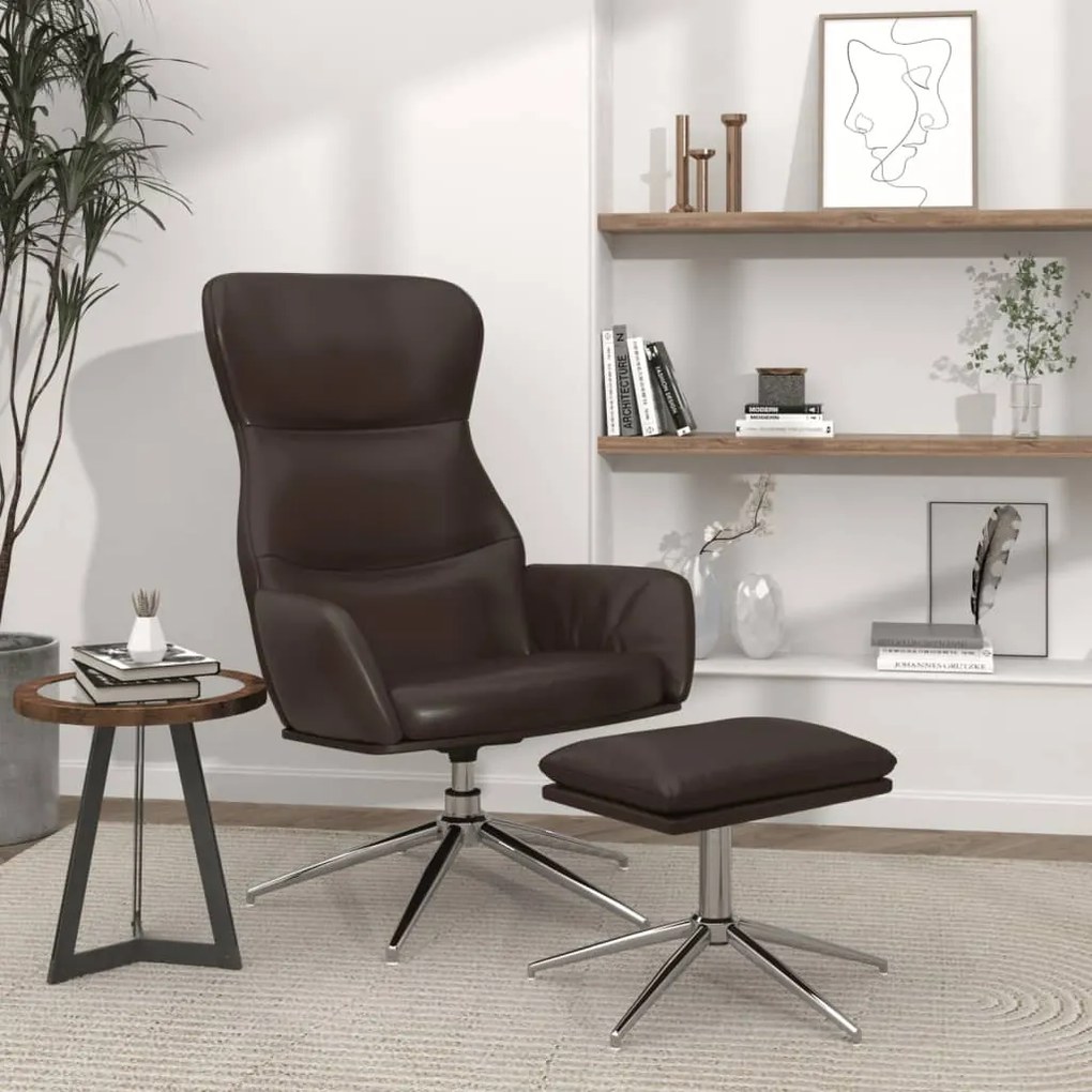 3097441 vidaXL Scaun de relaxare cu taburet, maro lucios, piele ecologică